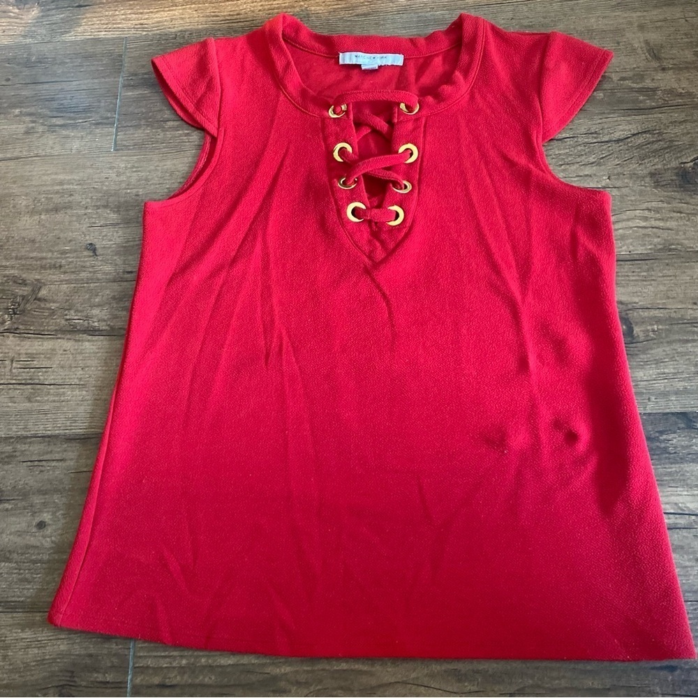 Marc New York Red Lace-Up Short Sleeve Top